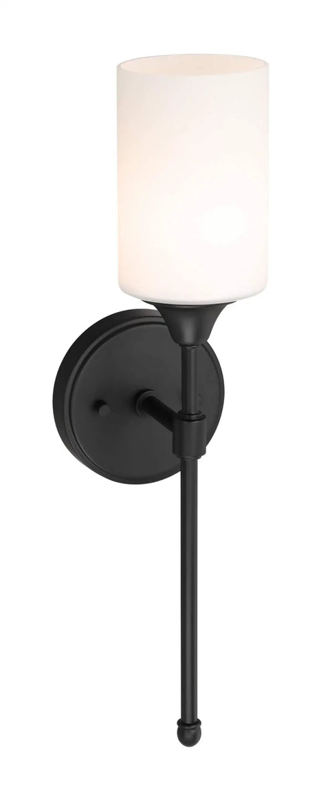 Black Hardwired Satin Brass Wall Sconce With Cylinder Glass Shade For Bathroom Vanity Classic Transitional Fixture With White Glass