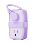 Purple Travel Power Strip With Four Outlets And Three USB Ports Including USB C Four Foot Wrapped Extension Cord Flat Plug Cruise Ready And Hotel Room Essentials For Easy Packing compact design.