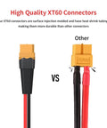 Comparison of high quality XT60 connectors vs other connectors, featuring durable build with heat shrink tubing.