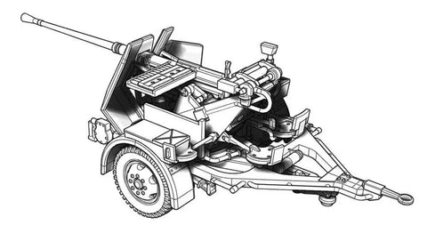 1 72 Scale Flak 36 Anti Aircraft Gun With Sd Ah 52 Trailer Plastic Model Kit component blueprint