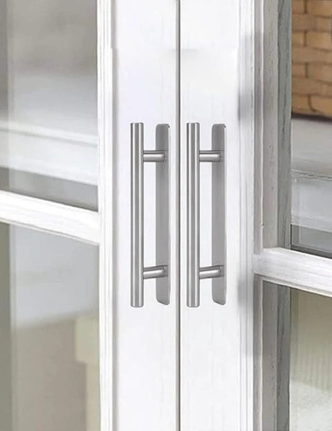 Two Pack Self Adhesive Drawer Handles Made From Corrosion Resistant Aluminum Alloy No Drilling Required Cabinet Pulls For Drawers Closets And More In Silver Finish Each Handle Measures About Five Point Nine Inches Long Five Point Nine Inches Wide And One installed on cabinet