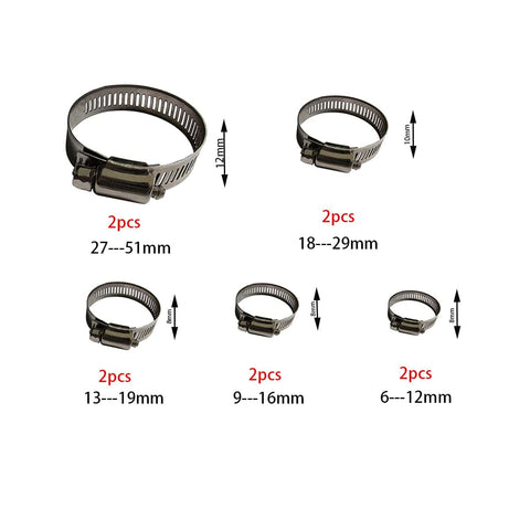 Beefy Adjustable 6 To 51 mm Hose Clamp 10 Pack Made Of 304 Stainless Steel Durable Rust Resistant Worm Gear Fuel Line Clips