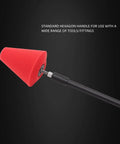 Close-up of red polishing cone attached to drill from Five Piece Pro Grade Car Polishing Cone Kit For Your Drill, Buffing Sponges And Polishing Ball.