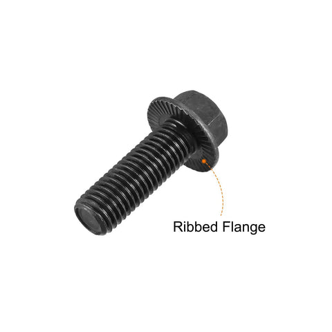 Rock Solid M14 Hex Serrated Flange Bolts 40mm Long 10.9 Grade Carbon Steel Screws With Black Oxide Coating ribbed flange detail
