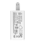 White US Plug 5V 1.5A Switching AC Adapter Wall Charger For USB Cables CCTV Cameras Wireless Cameras IP Cameras Security Devices And Doorbells Home Security Systems Must Have. Back view showing specifications.
