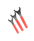 Top Tier UM Type ER25 Collet Key Wrench For ER20 ER32 Nuts Perfect Smooth Grip On CNC Milling And Lathe Tool Holders Quick Swaps Made Easy - set of three wrenches with red handles.
