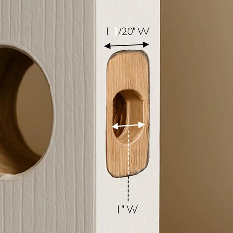 Smooth Operator Passage Door Latch With Six Way Adjustable Square Spindle Fits Hall And Closet Doors Quick Swap Heavy Duty Satin Nickel Finish Non Locking Interior Hardware detailed view of door latch cutout with measurements