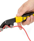 Handheld Stainless Steel Wire Straightener For Copper And Aluminum Cables, yellow non-slip handle tool fixing red cable.
