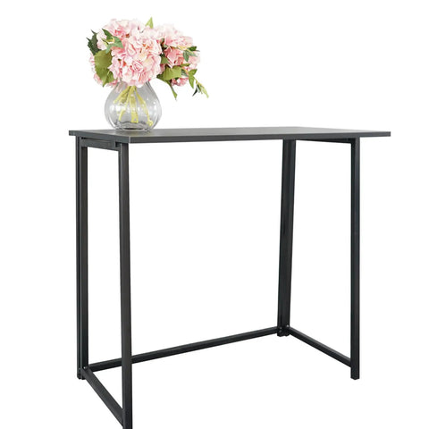 Rock Solid Collapsible Gaming Desk, No Sweat Folding Laptop Table For Home Office Hustle, Heavy Duty Scratch Resistant Particleboard Workstation With Grip Feet In Black with flowers on top