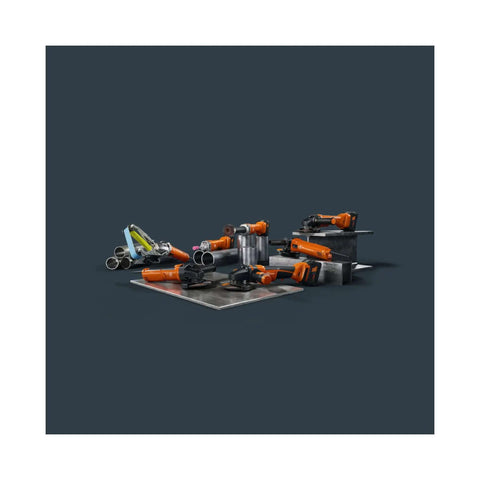 Compact Cordless Angle Grinder With Brushless Motor And 18 Volt Battery Compatibility Built Tough As Nails For metal cutting tools on a workspace.
