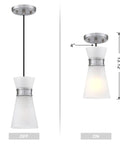 3 Pack Cylindrical Pendant Lights With Frosted Glass, Modern Hanging Lamps For Kitchen Island Bar And Dining Room, Brushed Nickel Finish, Hardwire Ready, Farmhouse Chic shown with dimensions including 13.12 inches height and 4 inches width