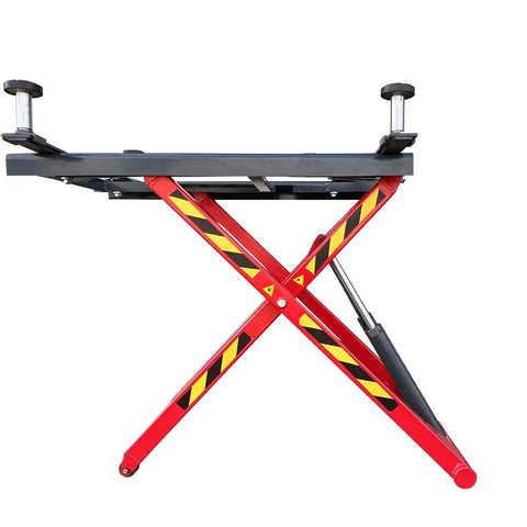 Built like a Tank Heavy Duty Portable Mid Rise Scissor Lift with 6000lbs Capacity Handles Vehicles Effortlessly while Hitting Full 48 Inch Height for Auto Repair side view showing safety features and lift design