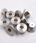 Set of stainless steel waterjet orifice discs with brass inner inserts, 0.26 mm bore