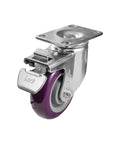 Commercial Grade Stainless Steel Washdown Bench Scale With Smooth Rolling Casters And Sturdy Back Rail Five Hundred Pounds Capacity NTEP Certified Digital Platform Weigher close-up of locking caster wheel