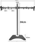 Dual Monitor Desk Mount For 20 To 27 Inch TVs, fully adjustable stand with sleek design and precise measurements for secure setup.