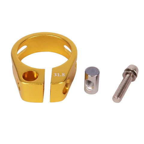 Heavy Duty Aluminum Alloy Seatpost Clamp For Mountain, Road And Casual Bikes, Fits 31.8mm And 34.9mm Seatposts, Gold Finish, parts shown