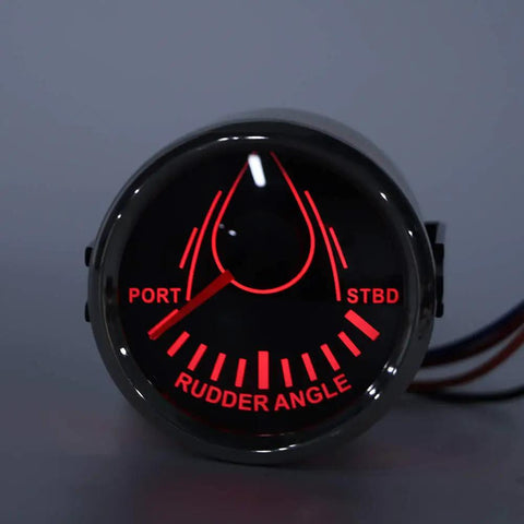 Universal Boat Rudder Angle Indicator With Beefy 0 to 190 Ohm Gauge Backlit Marine Display For Yachts And Boats IP67 Waterproof Rudder Sensor Pro Grade Performance 32V Systems Compatible, red-lit round 52mm gauge