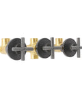 Wall Mounted Shower System 10 Inch Rain Shower Set Stainless Steel valve assembly with gold and black handles.