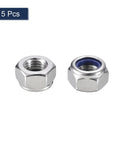 Heavy Duty M12 X 1.5 Nylon Insert Hex Lock Nuts 5 Pack 304 Stainless Steel Self Locking Fasteners with blue nylon ring close up