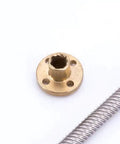 Close-up of 3D Printer Upgrade T8 Lead Screw with Copper Nut, 2mm Pitch, Stainless Steel Trapezoidal Thread Rod, for smooth motion.
