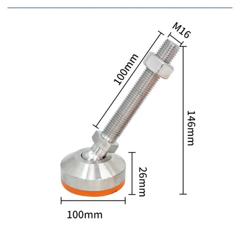 Rock Solid Adjustable Leveling Feet Featuring Straight Up Heavy Duty 304 Stainless Steel Universal Cup Mounts Built Tough For Shop Benches And Cabinets Kills Vibration On Uneven Floors Quick Grip M20 X 100mm Base with dimensions shown.