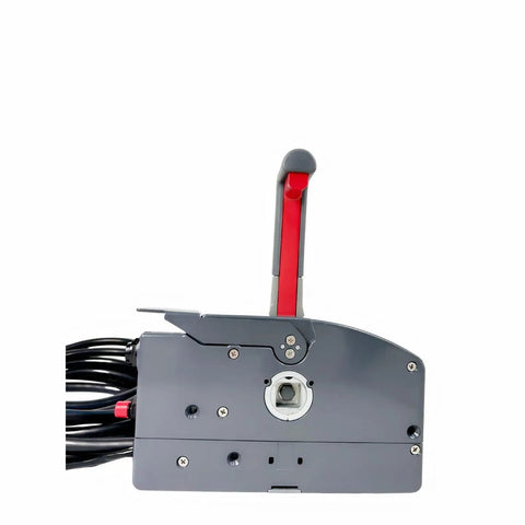 Outboard Remote Control Box, 10-Pin Pull To Open, 16.5 Ft Harness, OEM 703-48272-12, Gray - Side view showing lever detail