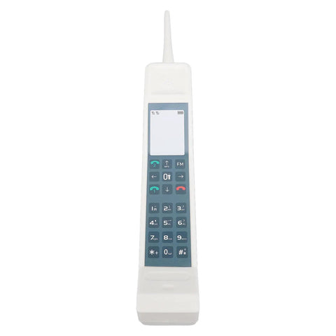 Hella Nostalgic White Retro Brick Cell Phone Model Ornament For Office Desk Decor Vintage 80S 90S Throwback Piece with buttons and screen.