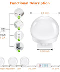 Dimensions and features of Hollywood Vanity Mirror Lights With 14 LED Bulbs 3 Color Temperatures And 10 Step Dimmable Brightness.