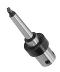 Arbor Morse Taper MT2 drill adapter in steel with black collar, angled view