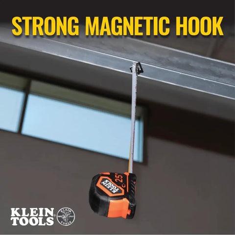 Heavy-Duty Tape Measure With Nylon-Coated Blade, 25-Foot Reach, Double-Hook, Double-Sided Measurements, Bold 1/8-Inch Markings