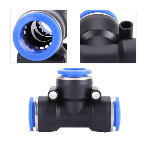 Push To Connect Pneumatic Fittings Kit, 35 Piece 3 Way Tee Union Set With 4mm To 16mm Sizes, Quick Connect Air Hose Connectors