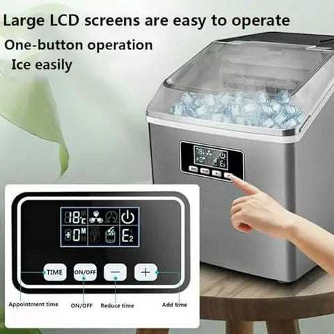 Countertop Ice Maker With Three Quick Pour Spouts And Lightning Freeze Tech For Counters Desks Or Bars Churning Out Crisp Cubes Around The Clock With Zero Fuss And Total Ease showing large LCD screen and controls.