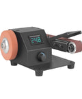 Electric Belt Sander And Polisher With Adjustable Grinding Platform For Woodworking And Knife Sharpening, featuring digital display.