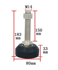 Detailed view of Eight Piece Heavy Duty Adjustable Furniture Leveling Feet With Three Inch Diameter Bases, M14, 183mm tall.