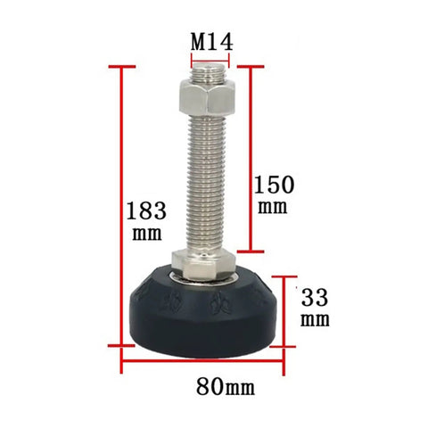 Detailed view of Eight Piece Heavy Duty Adjustable Furniture Leveling Feet With Three Inch Diameter Bases, M14, 183mm tall.