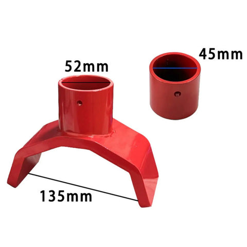 Beefy Bottle Jack Adapter Lifting Saddle For 2 To 4 Inch Axle Tubes showing 135mm base and 52mm socket, heavy-duty steel design