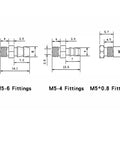 Technical diagram of M5 fittings for Mechanical Arm Gripper Cylinder With Magnetic Parallel Clamping Clip For Automation Setup.