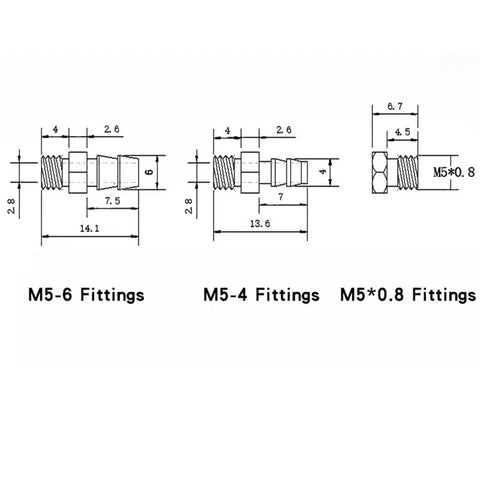 Technical diagram of M5 fittings for Mechanical Arm Gripper Cylinder With Magnetic Parallel Clamping Clip For Automation Setup.