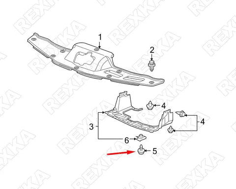 Exploded view of splash shield with 50 Pack Fender Liner Screws For Honda Acura BMW Wheelhouse Splash Shield SEMS Phillips Truss Head Black E Coat Fasteners For Auto Body Replacement Compatible With Accord ILX RDX TL TSX 90114SE0000.