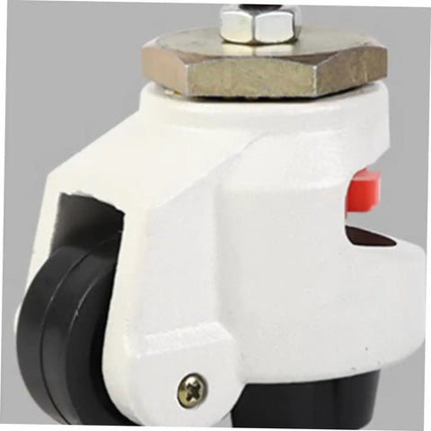 4-Piece Heavy Duty Swivel Caster Set 3 Inch With Plate Mounts Built Tough Adjustable Leveling Wheels For Workbenches Industrial Equipment And Transport Nylon Wheels On Rugged Aluminum Bodies close-up side view with locking lever