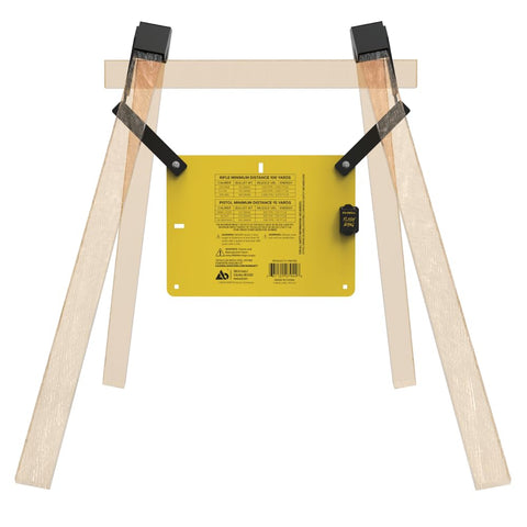 Rear view of AR500 Long Range Gong Kit With Flash Bang Hit Indicator showing wooden frame and rubber straps, 18 x 24 inch target.