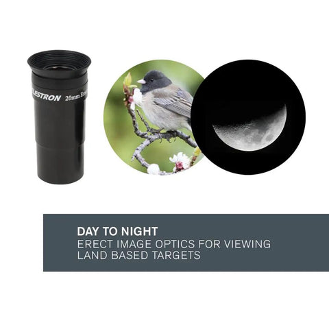 PowerSeeker 127EQ Telescope For Beginners With Manual German Equatorial Mount, images of bird and Moon through eyepiece