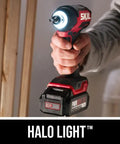 Person using Pwr Core 20 Brushless 20V Compact Drill Driver And Impact Driver Kit with 2.0Ah Battery in tight space
