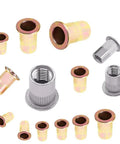 900Pack Rivet Nut Kit with Rivnut Tool showcasing assorted threaded rivet nuts for automotive metal fabrication and DIY projects