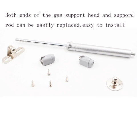 Gas Spring Lift Support For Cabinet Doors 20N 4.4 Lb, Stainless Steel And Nylon Construction, components laid out
