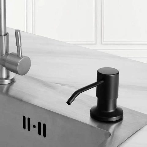 Built In Kitchen Sink Soap Dispenser With 17 Ounce Bottle Black Stainless Steel Space Saving Commercial Grade 304 Stainless