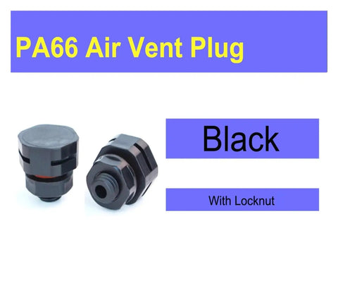 Tough As Nails Heavy Duty Waterproof Nylon Vent Plugs For Machinery And Pipeline Sealing Breathable IP68 Pressure Relief Valve Slick 10 Piece Pack Black M12x15 image showing black PA66 air vent plugs with locknut.