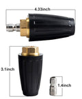 Turbo Rotating Pressure Washer Nozzle With 4000 PSI Max And Quarter Inch Quick Connect featured in dimensions and parts
