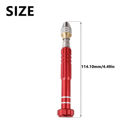 Precision Pin Vise Hand Drill With 3 Jaw Chuck, Adjustable Chuck, Aluminum Alloy Build, Red Handle, Handy Compact Fine Detail Craft Drill For Jewelry, Model Making, Electronics And Hobby Projects. 114.10mm size