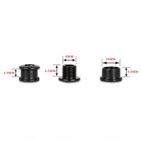 5Pcs Black MTB Chainring Bolts Kit 4.9mm For Single Chainring Crankset Fixing Screws, detailed size dimensions shown